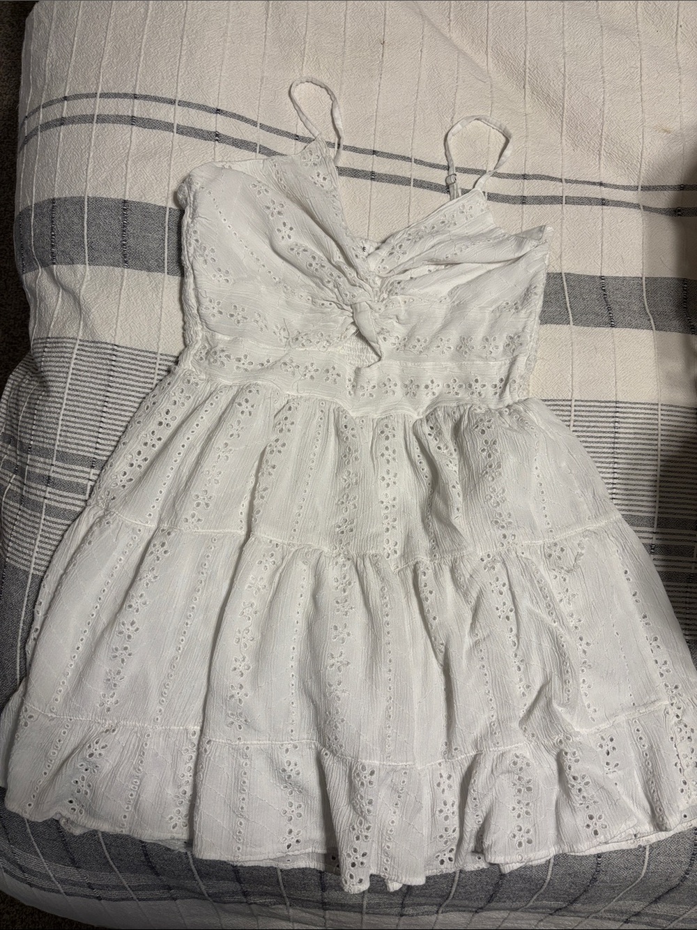 White Eyelet Tiered Sundress with Front Knot